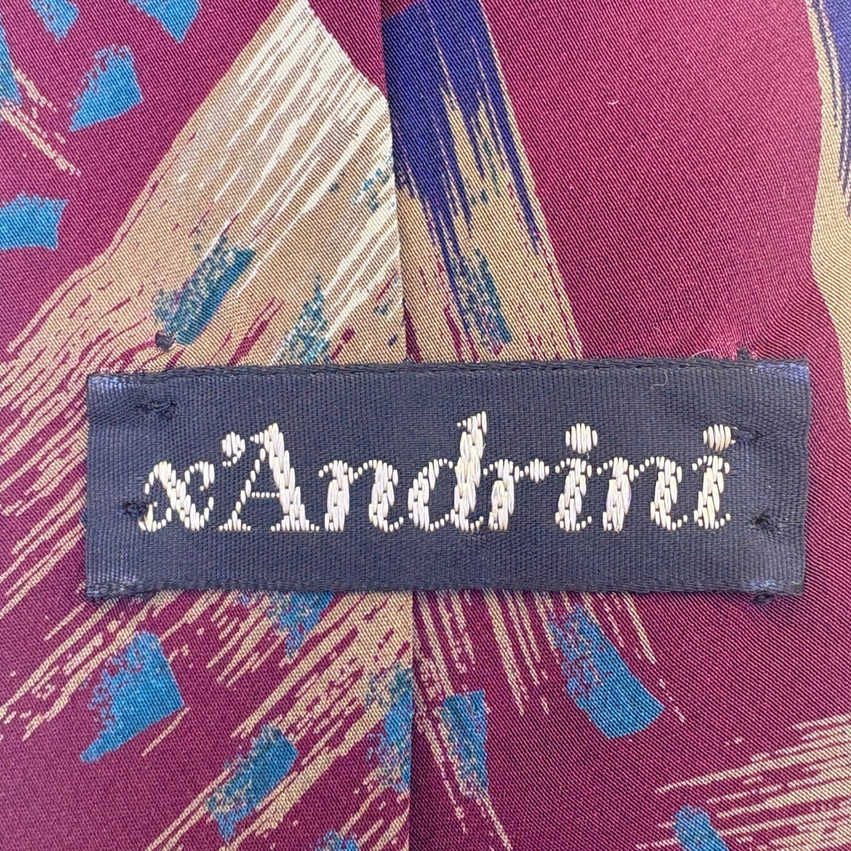 XAndrini Mens Burgundy 100% Silk Abstract Print Tie Italy Blue Gold Neckwear