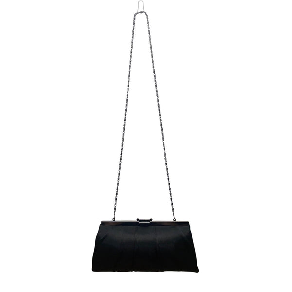 Jessica McClintock Women’s Black Satin With Chain Strap  Evening Clutch Handbag