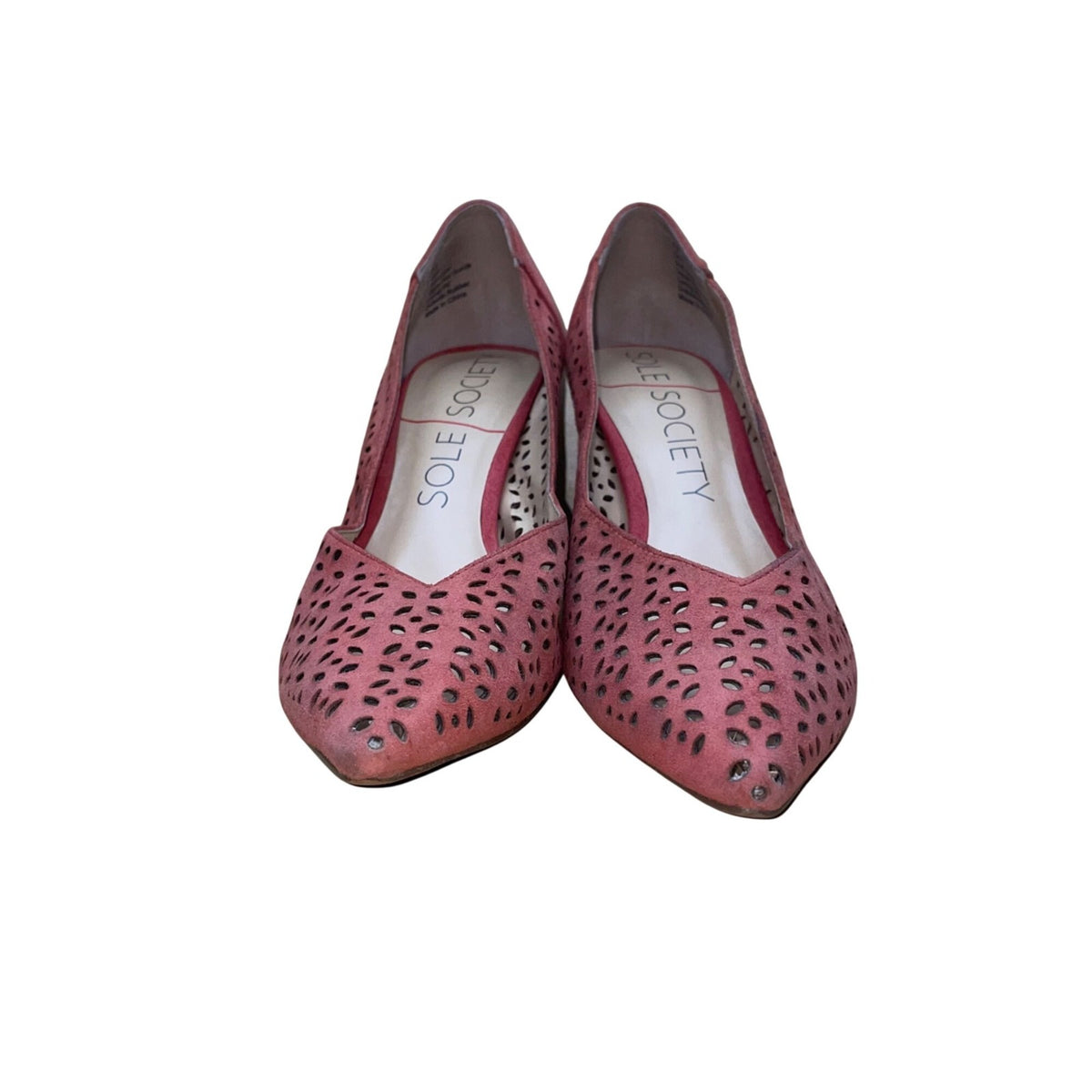 Sole Society Women’s Coral Kid Suede Laser Cut Pointed Toe Gigi Heels Size 7.5