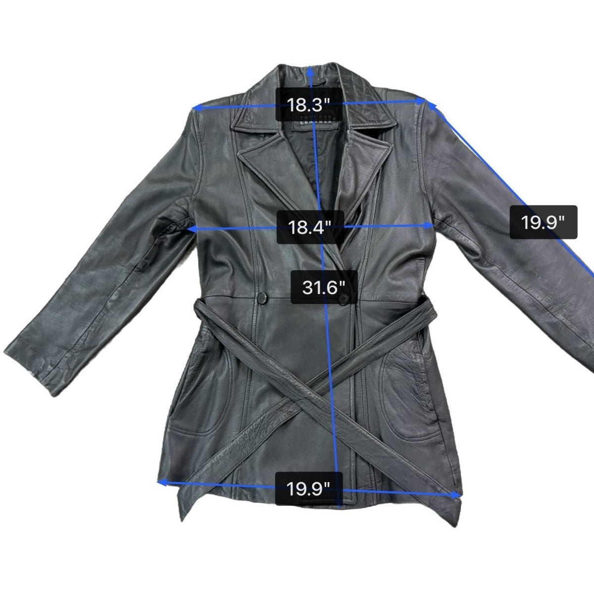 Trucker Women’s Black Leather Jacket Belted Wrap Style Size Medium