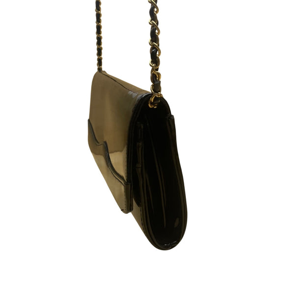 Empire-ORR Women’s Black Patent Leather Gold Chain Strap Clutch Bag