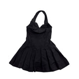 Love Fire Womens Black Cotton Blend Halter Pleated Stylish Fit Size L 