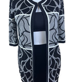 Misook Womens Black & White Knit Open Cardigan Sweater Abstract Pattern Sz XL