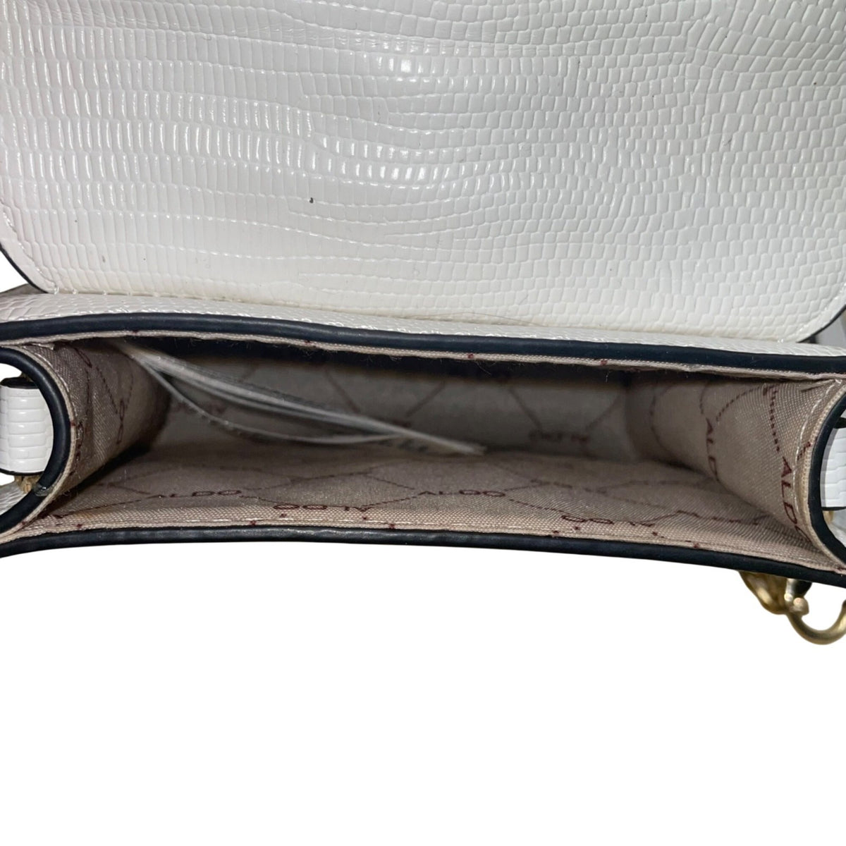 Aldo Women’s White Faux Leather Chain Handle With Gold Lion Detail Crossbody Bag