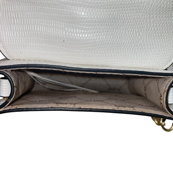 Aldo Women’s White Faux Leather Chain Handle With Gold Lion Detail Crossbody Bag