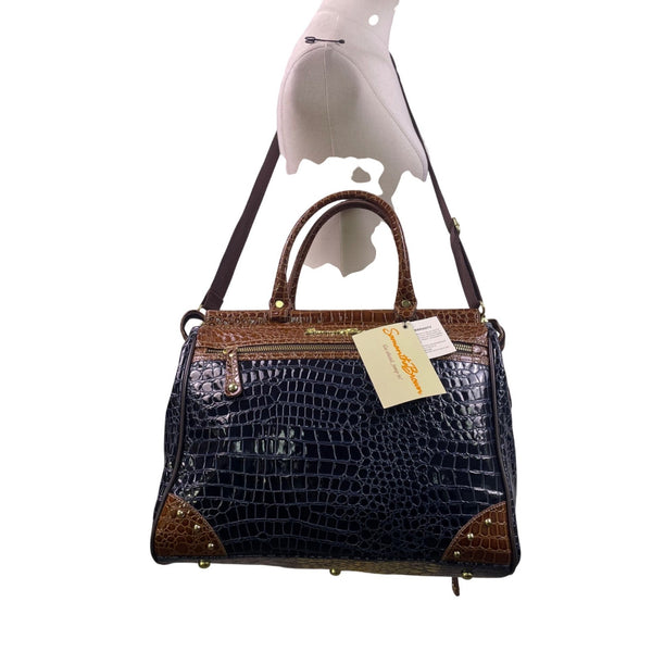 Samantha Brown Women’s Brown & Blue Faux Croc Embossed With Zippered Satchel Bag