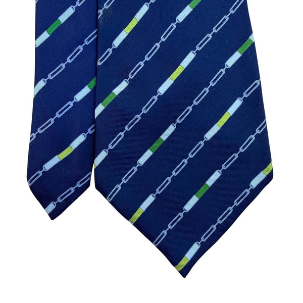 Mens Blue Silk Chain Print Tie 100% Silk Made In Italy Approx. 57"x3.3"