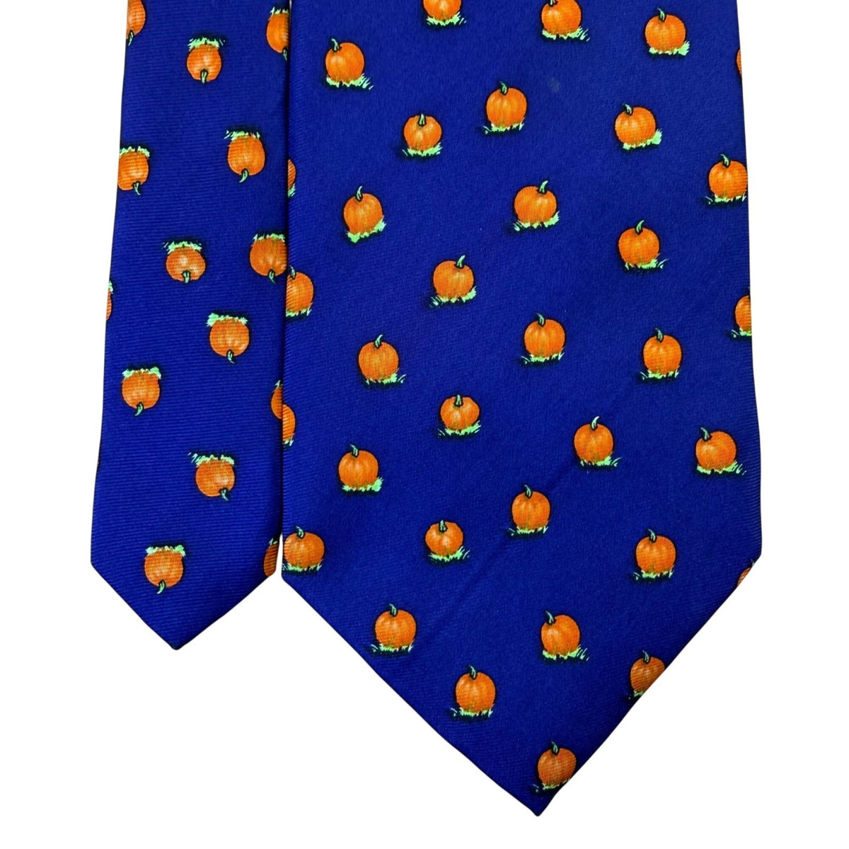 Alynn  Blue 100% Silk Pumpkin Pattern Necktie Fall Holiday Design Made In USA