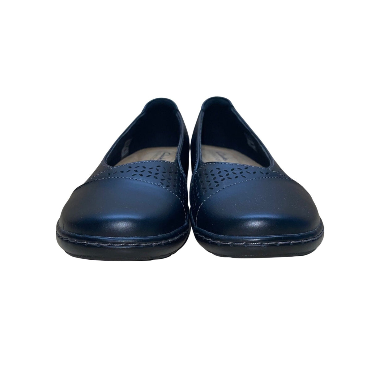 Clarks Women’s Black Leather Cora Iris Slip-On Wide Width Flat Shoes Size 7.5