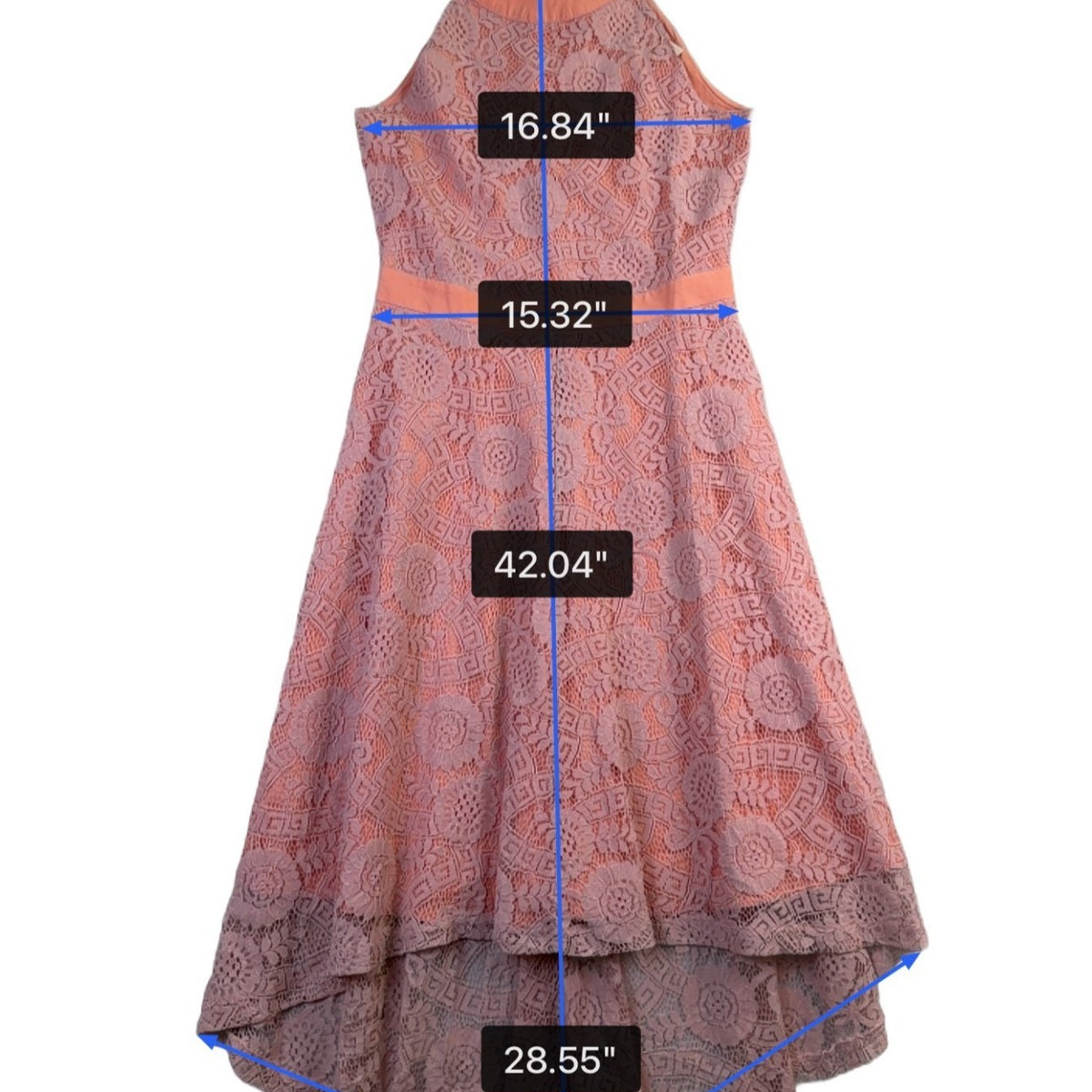 Acevog Womens Peach Lace Sleeveless High-Low Dress Size M