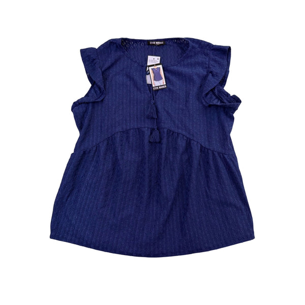 Steve Madden Womens Ensign BlueTextured Blouse With Tassels Sz XL