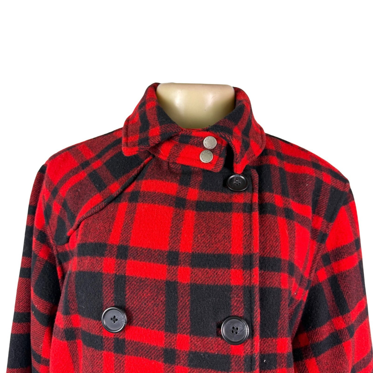 Woolrich Womens Red & Black Plaid Peacoat Double Breasted Jacket Size L