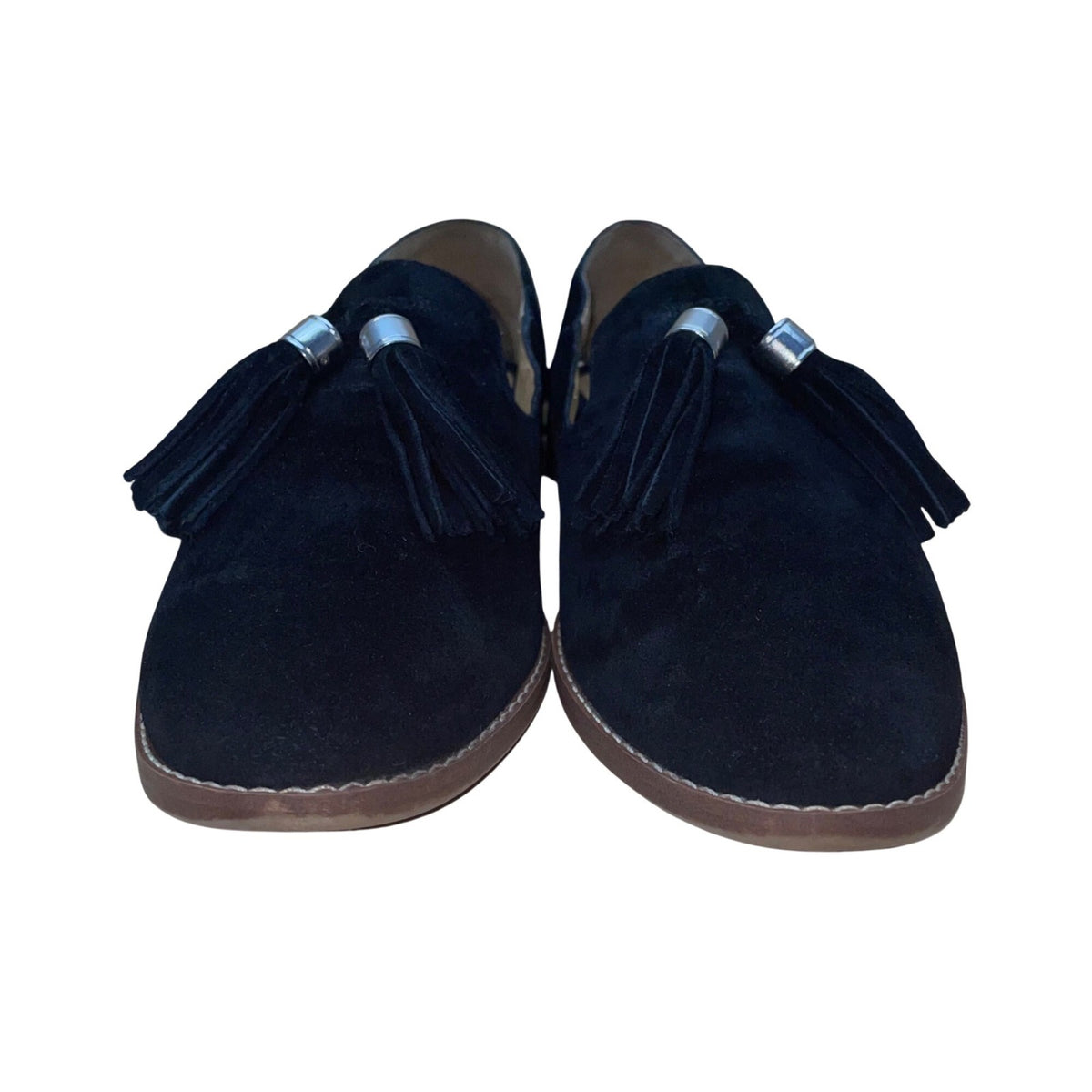 Franco Sarto Women’s Black Suede Silver Accent Tassel Loafers Size 8M
