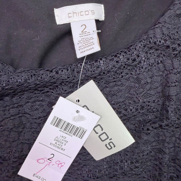 Chicos Womens Black Lace Dress Lined Elegant 3/4 Sleeve Size 2