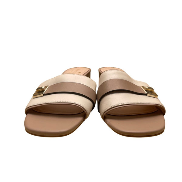Kate Spade Women’s Beige & Pink Leather Phoebe Block Heel Slide Sandals Sz 7.5B