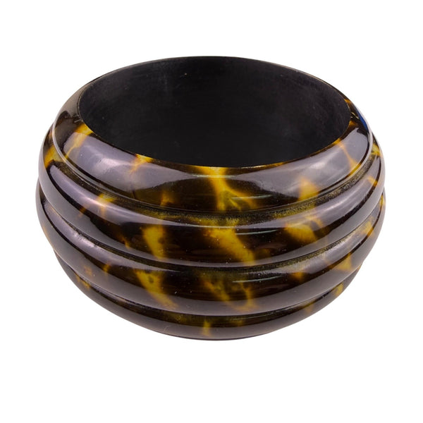 Vintage Womens Brown Tone Acrylic Ridged Wide Bangle Bracelet