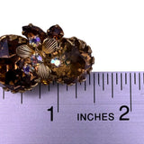 Hattie Carnegie Womens Gold Tone Smoky Topaz Crystal Brooch & Clip-On Earrings S