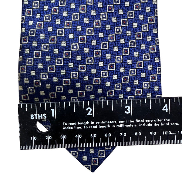 Ermenegildo Zegna Mens Blue 100% Silk Patterned Tie With Logo Diamond Design