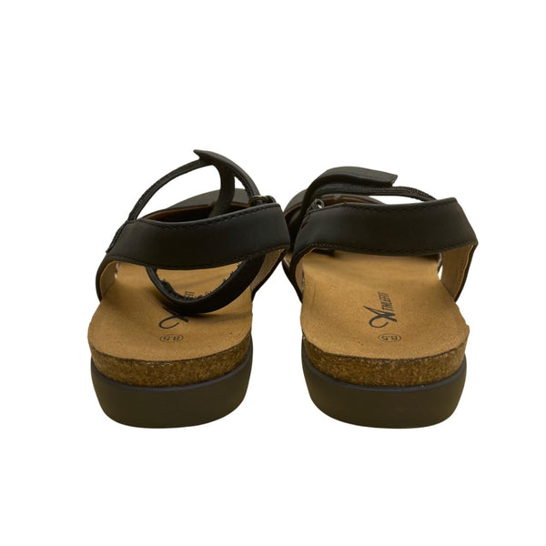 Athlefit Womens Black Leather Cross-Strap Open Toe Sandals Sz 8.5