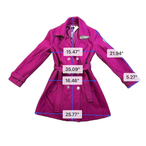 New York & Company Womens Magenta Double-Breasted Trench Coat Size L
