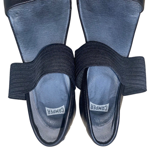 Camper Girls Black Leather Elastic Strap Sandals Size 38
