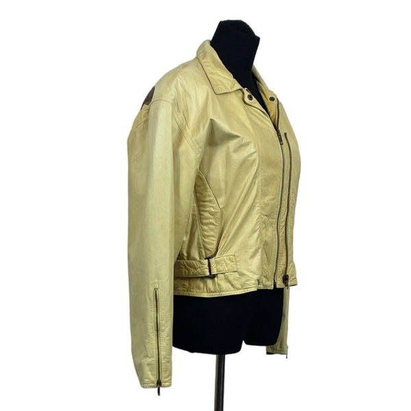 Robert Comstock Zip Up Yellow Rhino Leather Jacket Sz 6 (EU 38)