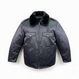 Vintage Mens Black Jacket W/ Faux Fur Collar Front Pockets & Gold Buttons Sz 42R