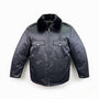 Vintage Mens Black Jacket W/ Faux Fur Collar Front Pockets & Gold Buttons Sz 42R