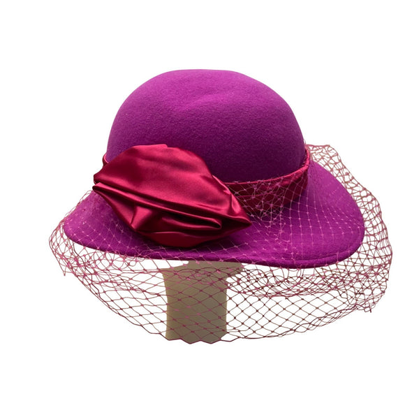 Michael Howard Womens Pink Wool Hat With Satin Ribbon & Veil Vintage Style USA