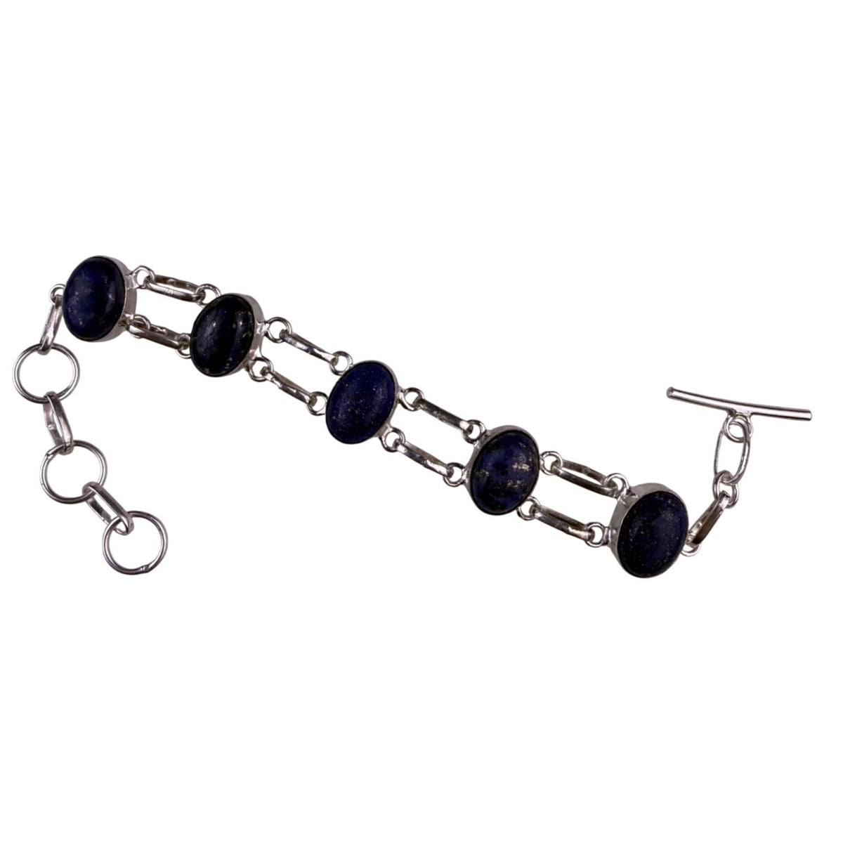 Sterling Silver 925 Womens Blue Lapis Stone Link Bracelet