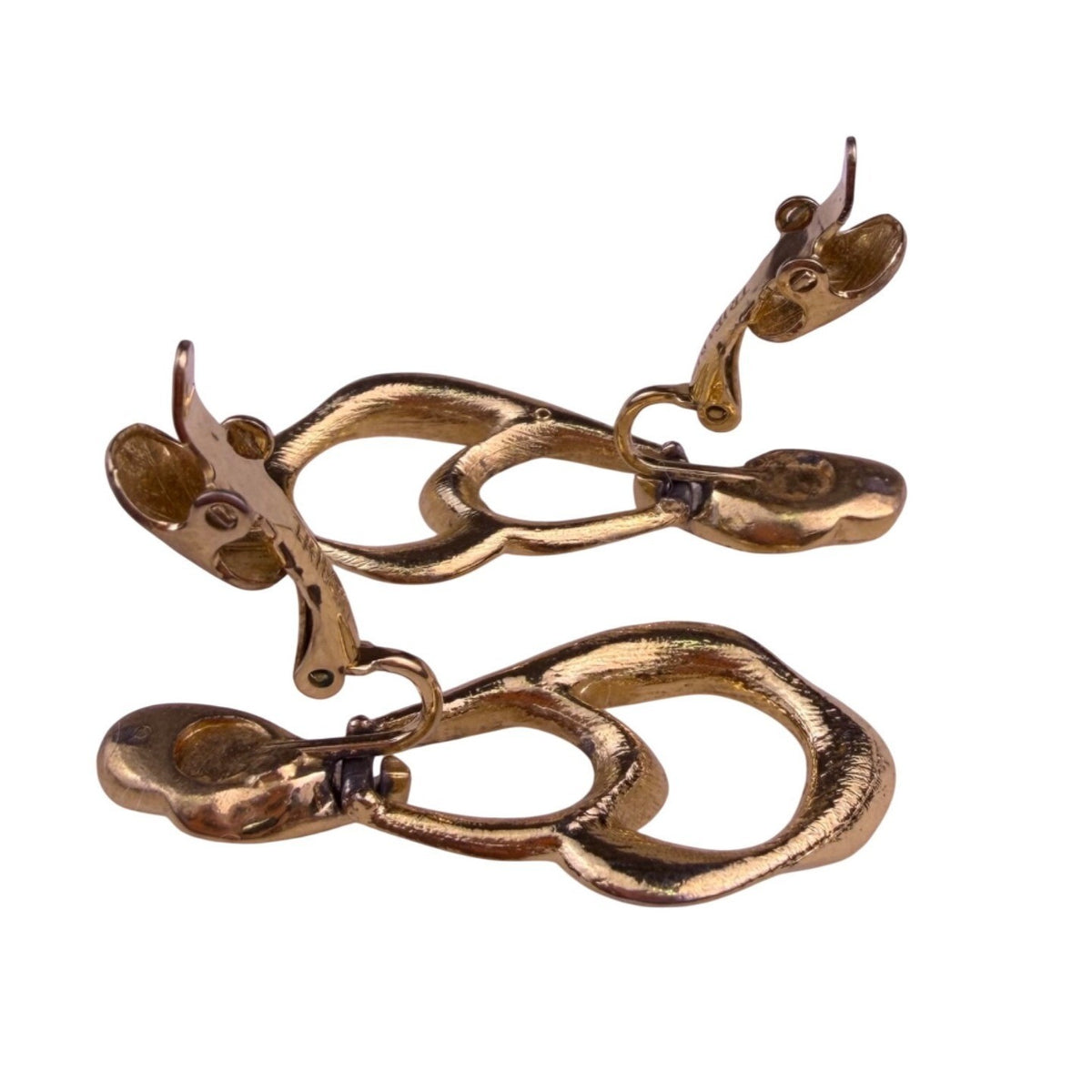 Trifari Womens Gold Tone Metal Clip-On Earrings Vintage Statement Jewelry