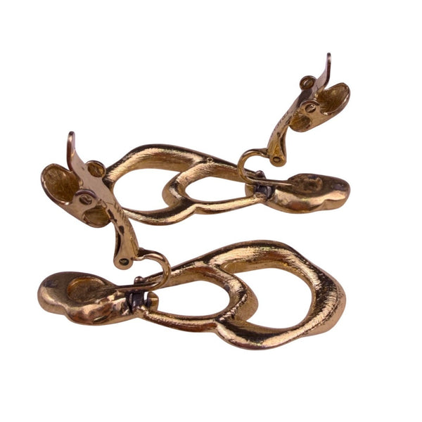 Trifari Womens Gold Tone Metal Clip-On Earrings Vintage Statement Jewelry