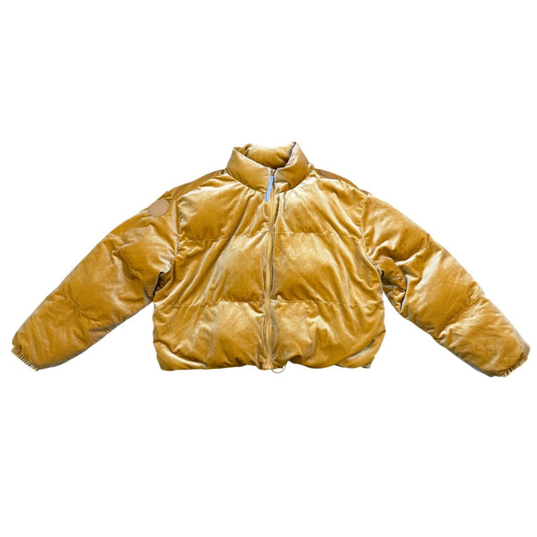 Fabletics Women Gold Velvet Puffer Jacket Zip-Up Winter Outerwear Size XXL