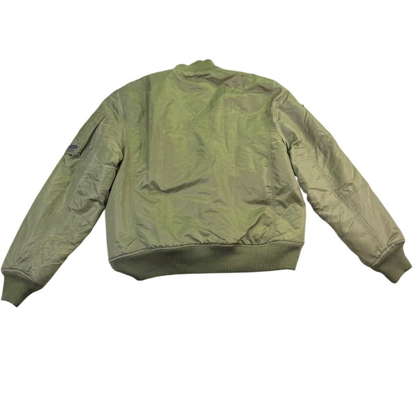 U.S. Army Mens Olive Nylon Bomber Jacket Lightweight Warm Ribbed Cuffs Pockets L