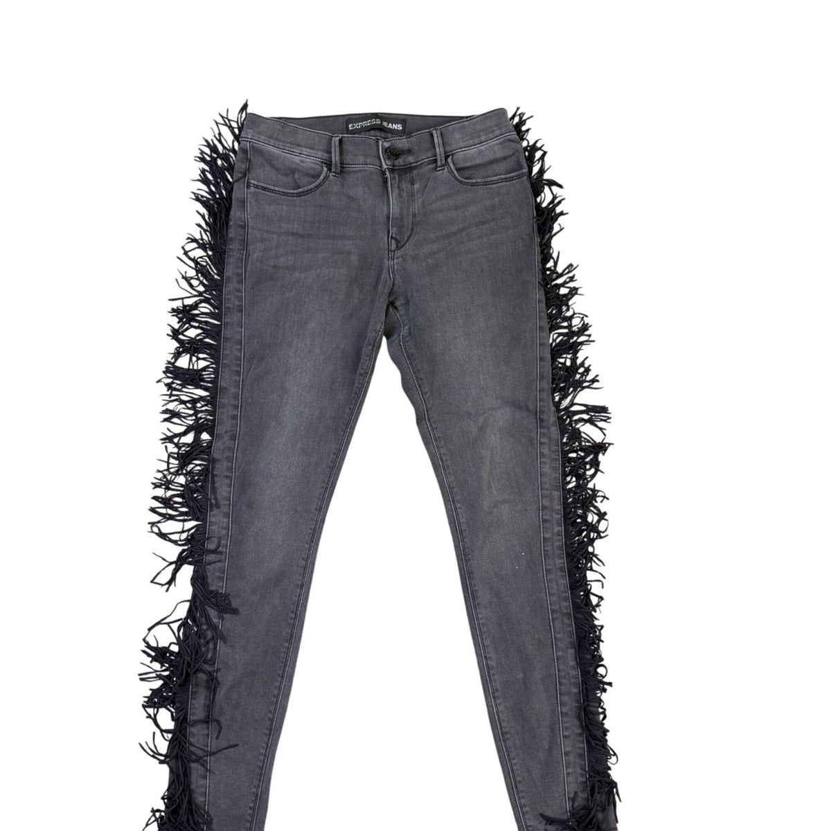 Express Womens Black Fringe-Trim Mid-Rise Legging Jeans Size 4R