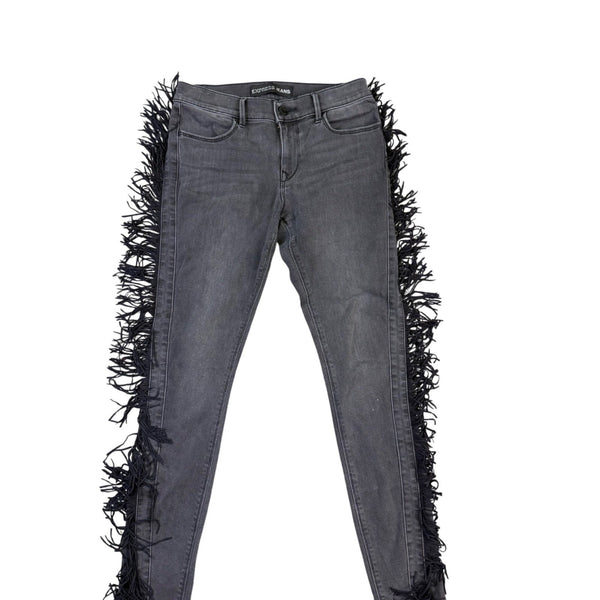 Express Womens Black Fringe-Trim Mid-Rise Legging Jeans Size 4R