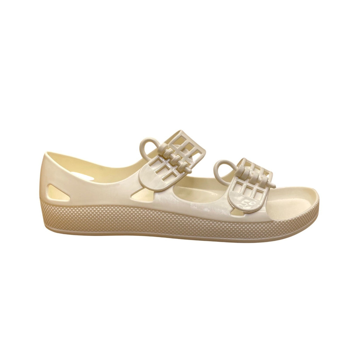 F-Troupe Women’s White PVC Buckle Strap Open Toe Sandals Size EU37/US7