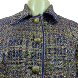 Vintage Draper’s & Damons Women’s Gold and Purple Tweed Blazer Coat Sz M