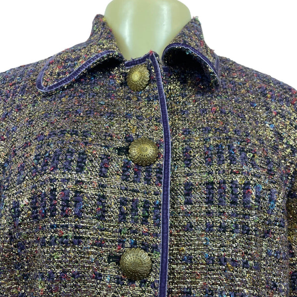 Vintage Draper’s & Damons Women’s Gold and Purple Tweed Blazer Coat Sz M