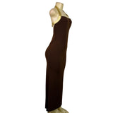 Cache Womens Brown Halter Maxi Gown With Metallic Gold Straps Sz 4