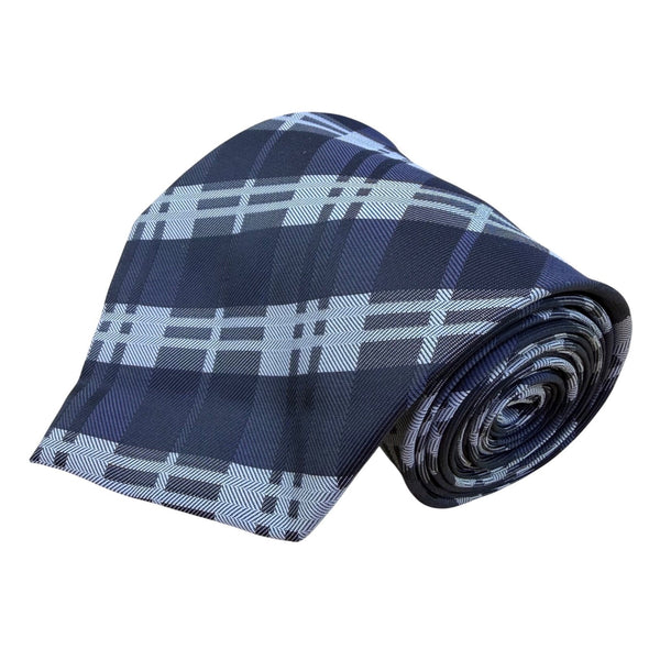 Umo Lorenzo Mens Blue Polyester Plaid Tie Classic Textured Finish Italy