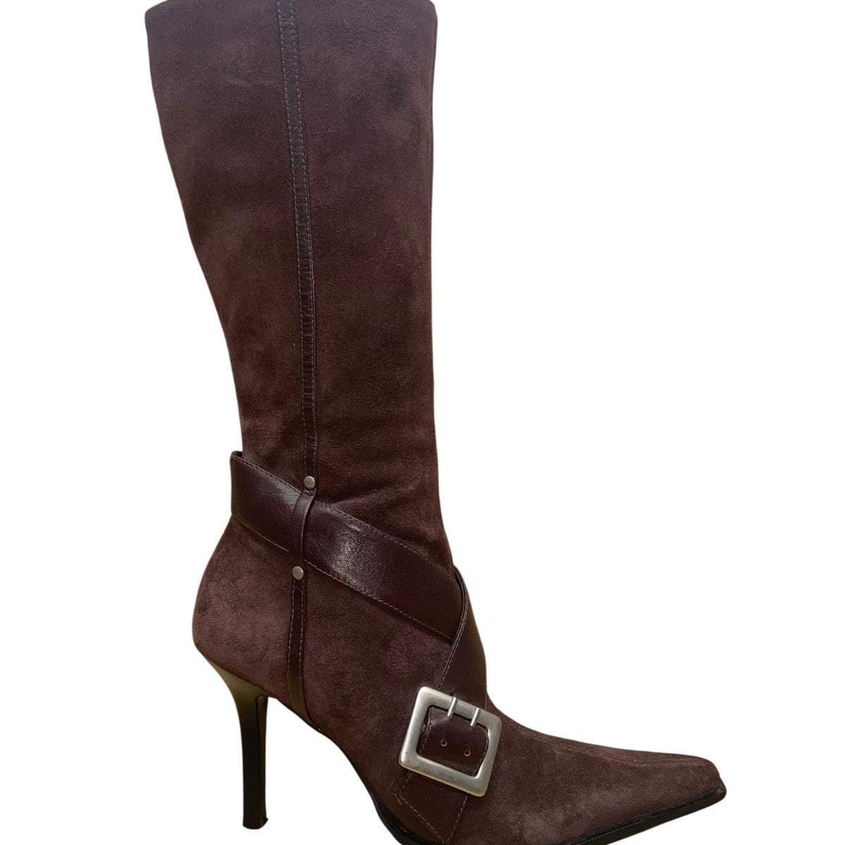 Guess Women’s Burgundy Suede Buckle Strap Stiletto Knee-High Goldie Boots Sz 6M