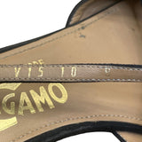 Salvatore Ferragamo Women’s Black Suede Bow Gold Accent Heel Sandals Size 10B