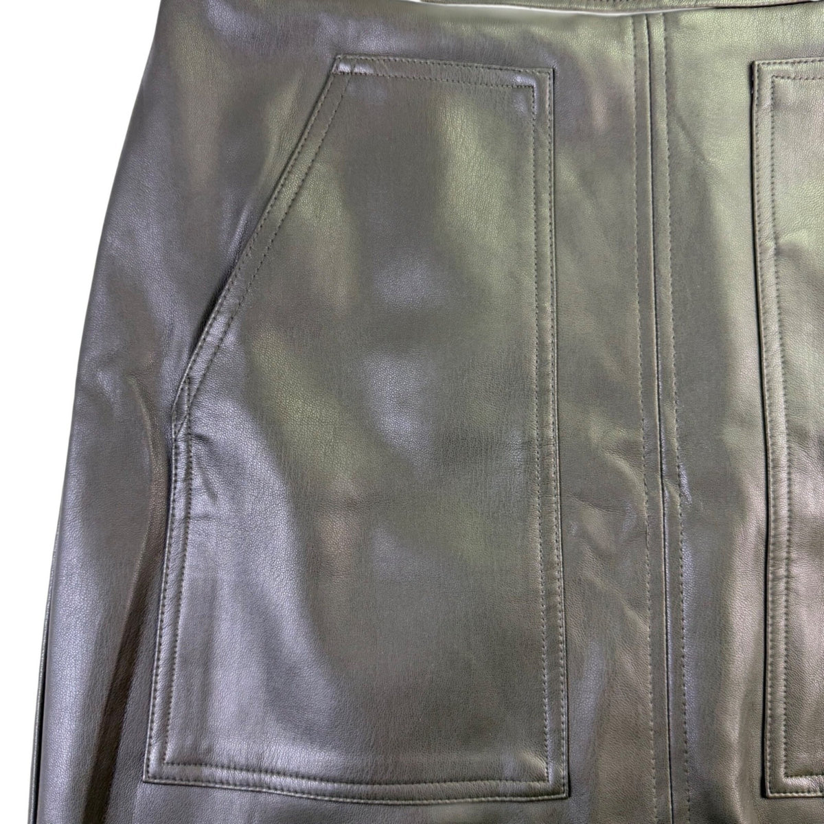 Loft Petites Womens Dark Olive Faux Leather Mini Skirt Size 4P Chic