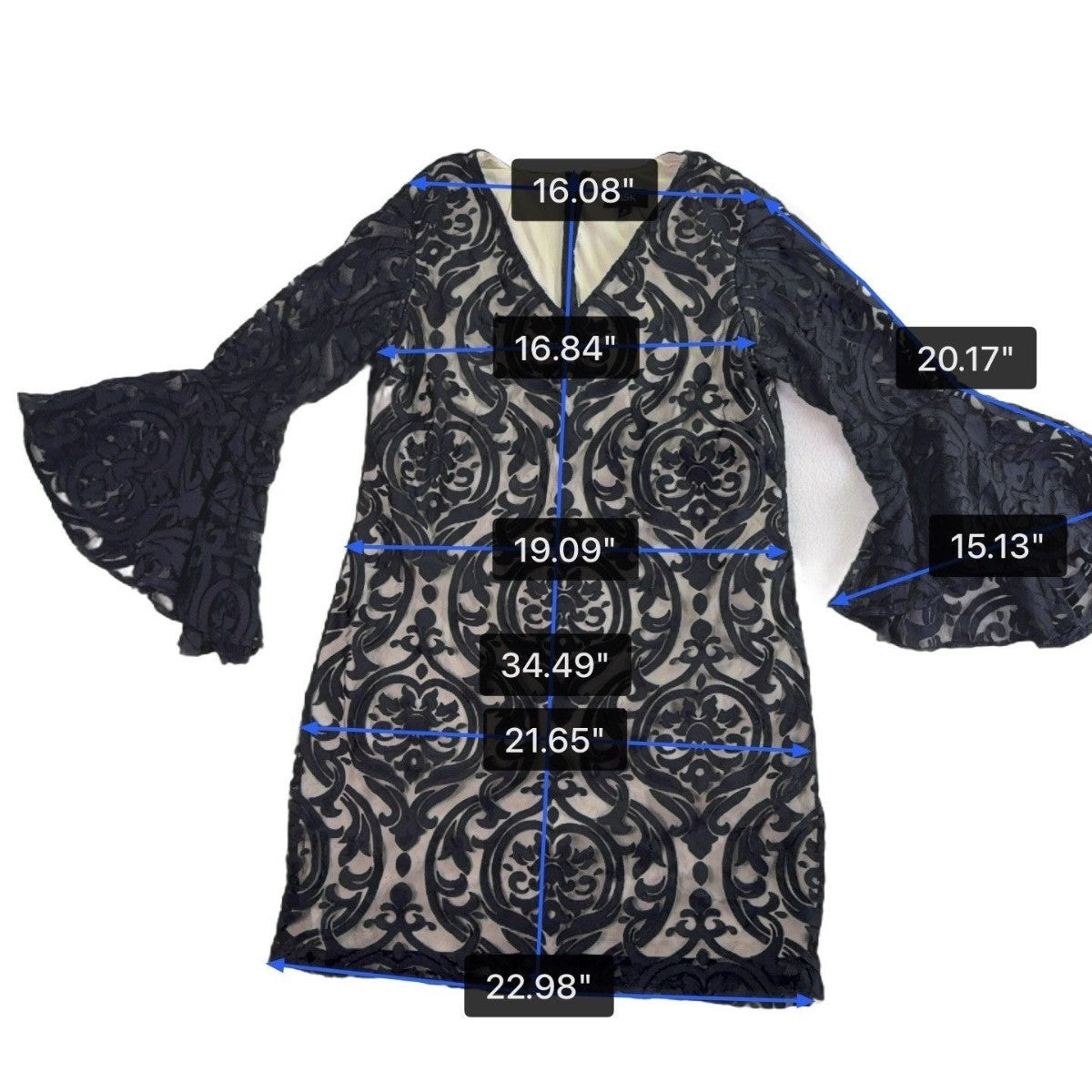 MSK Womens Black Lace Bell Sleeve Dress Polyester Blend Size 16