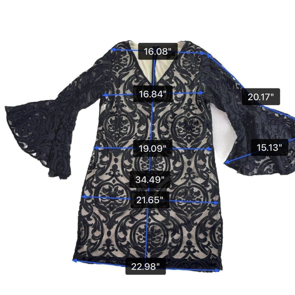 MSK Womens Black Lace Bell Sleeve Dress Polyester Blend Size 16