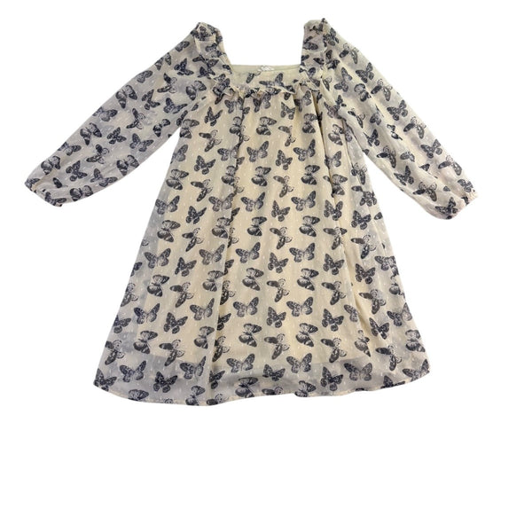 Hayden Girls Cream/Black Butterfly Dress Ruffle Detail Sz L
