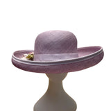 Kathy Jeanne Womens Lilac Straw Floral Derby Hat Elegant Ribbon Wide Brim Handma