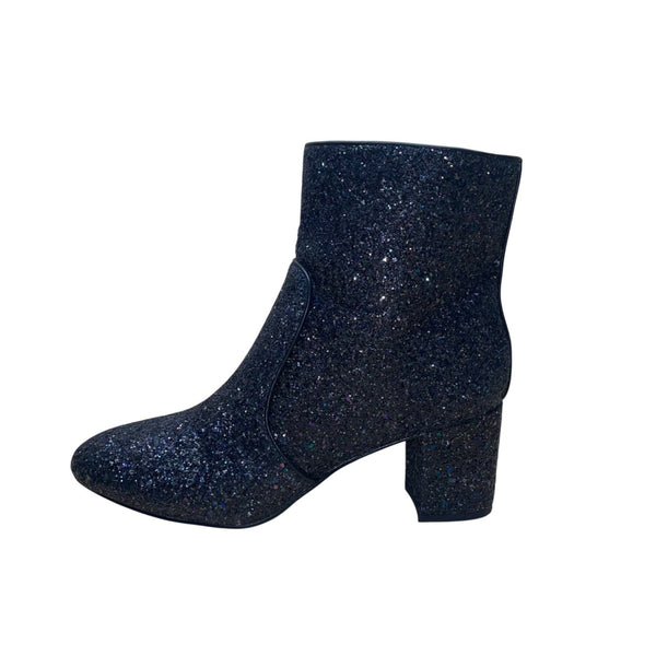 J. Crew Women’s Black Glitter Synthetic Zipper Block Heel Ankle Boots Size 9.5