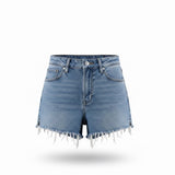 Lucky Brand Womens Blue Relaxed Denim Shorts With Distressed Hem Size 0